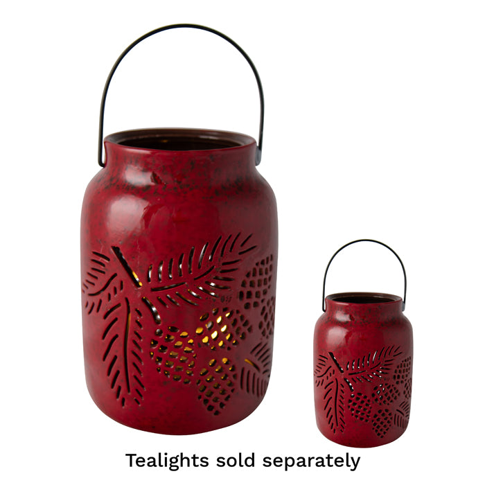 Red Ceramic Lantern with Cone Cutout Detail - Large