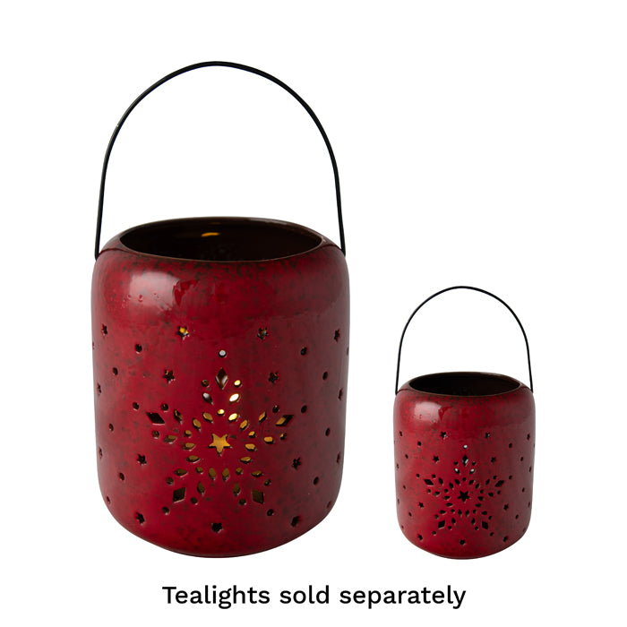 Red Ceramic Lantern with Star Cutout Detail - Small