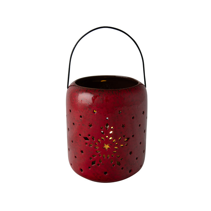 Red Ceramic Lantern with Star Cutout Detail - Small