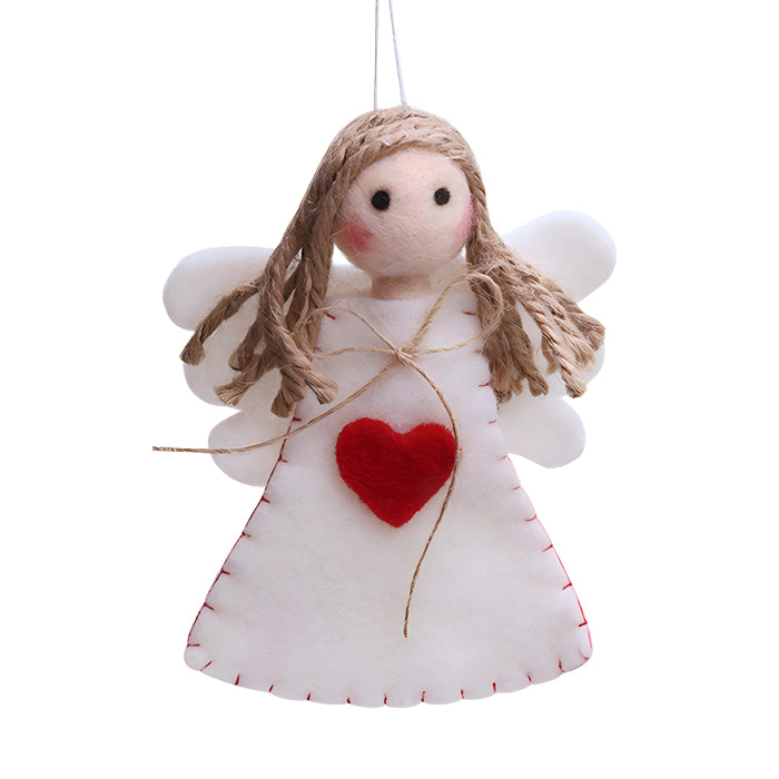Wool Angel  Heart Decoration - White Red