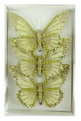 Feather Butterfly 3 Pack Christmas Decoration - Gold