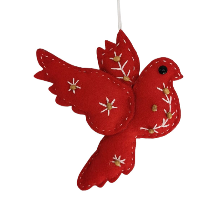 Felt Hanging Dove Christmas Decoration - Red