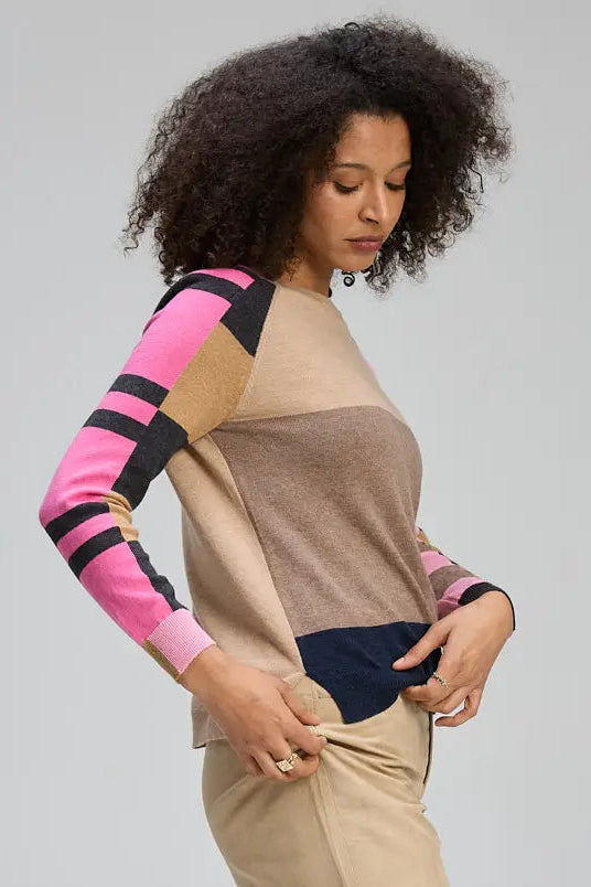 Colour Block Jumper - Oat