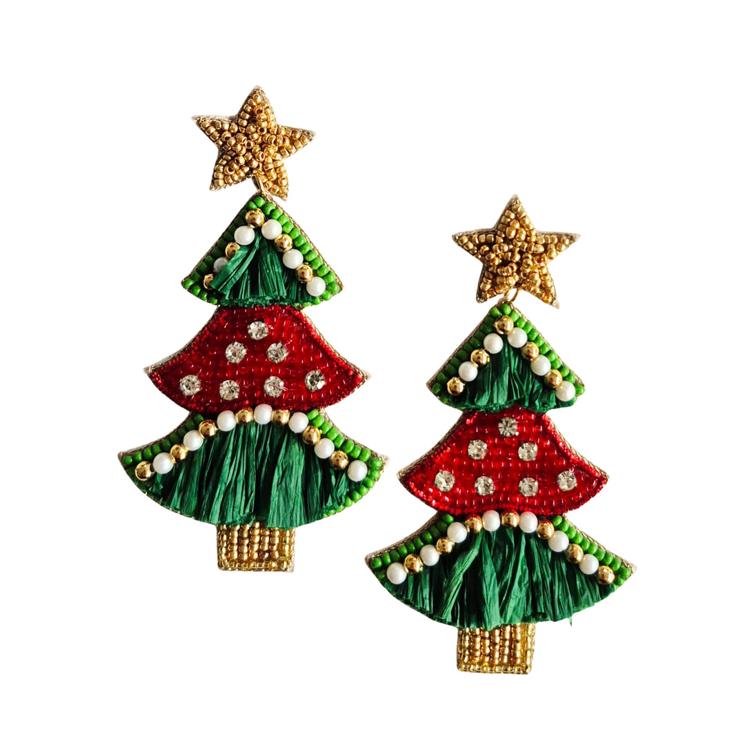 Beaded Christmas Tree Earrings EA15