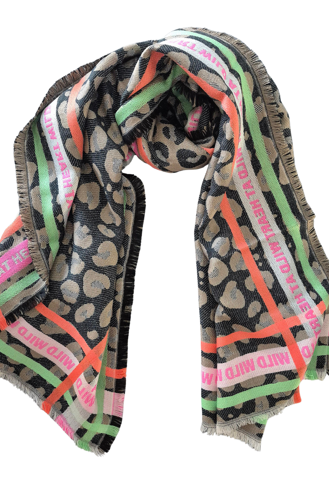 Patterned scarf with colorful design on a white background