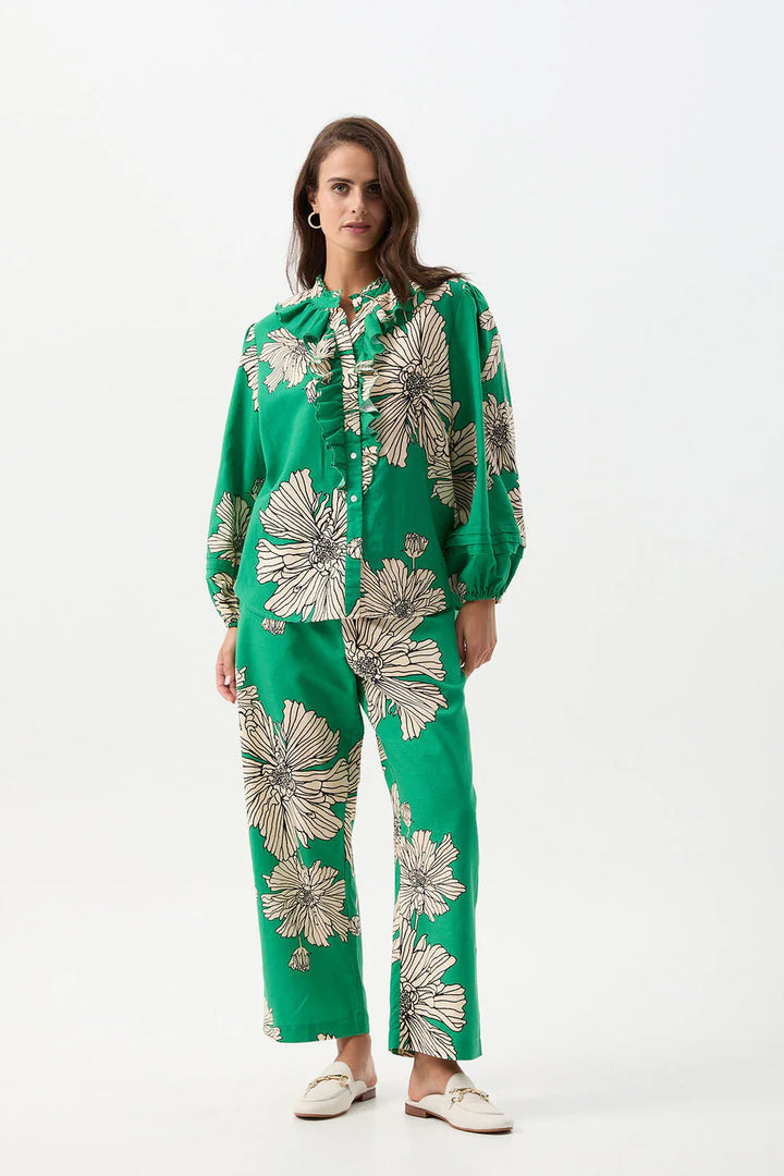 Linen Cotton Ruffle Blouse - Zinnia Print