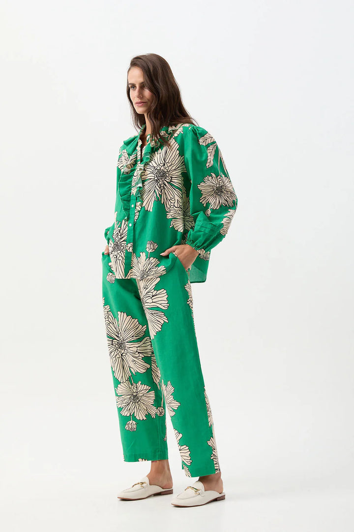 Linen Cotton Ruffle Blouse - Zinnia Print
