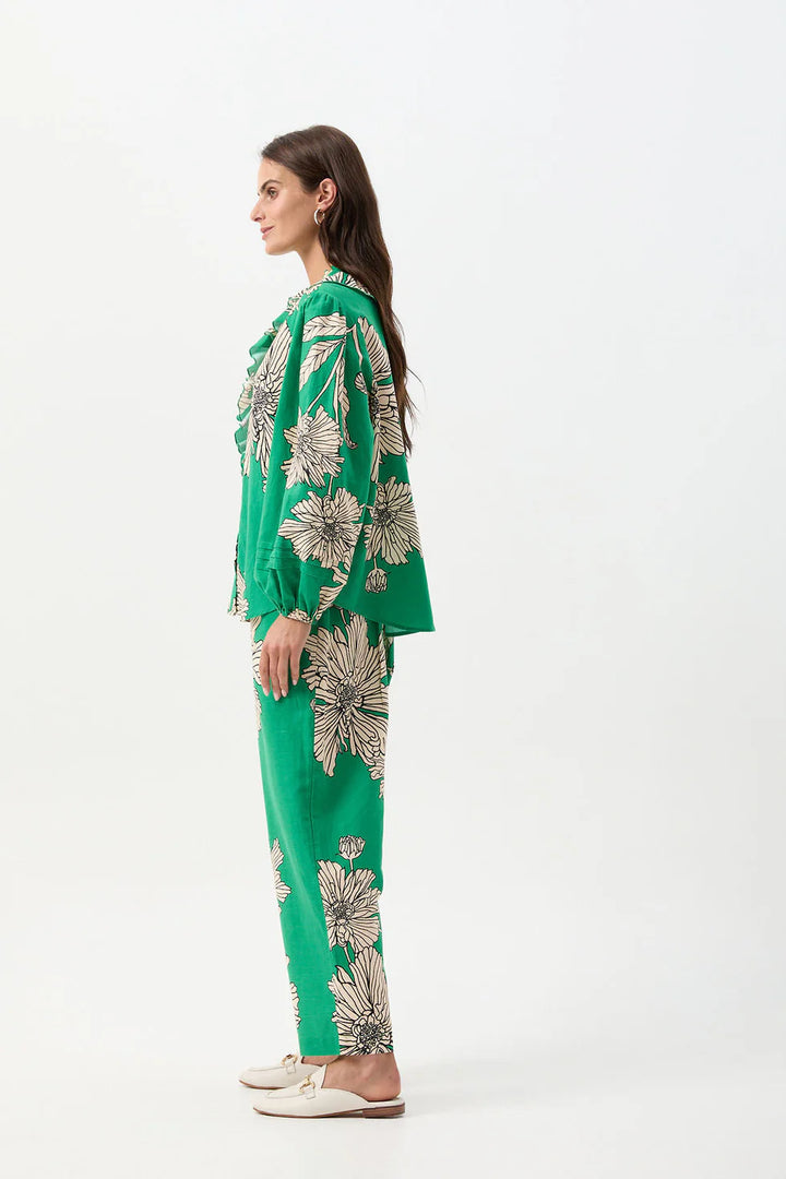 Linen Cotton Ruffle Blouse - Zinnia Print