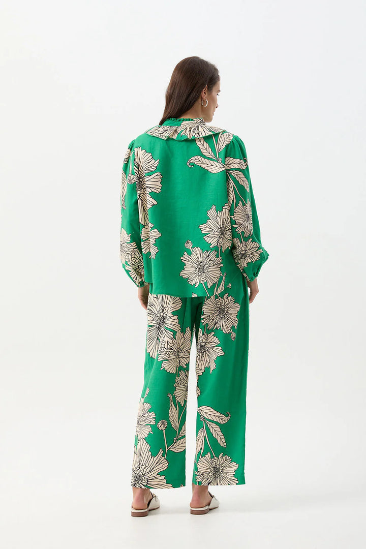Linen Cotton Ruffle Blouse - Zinnia Print