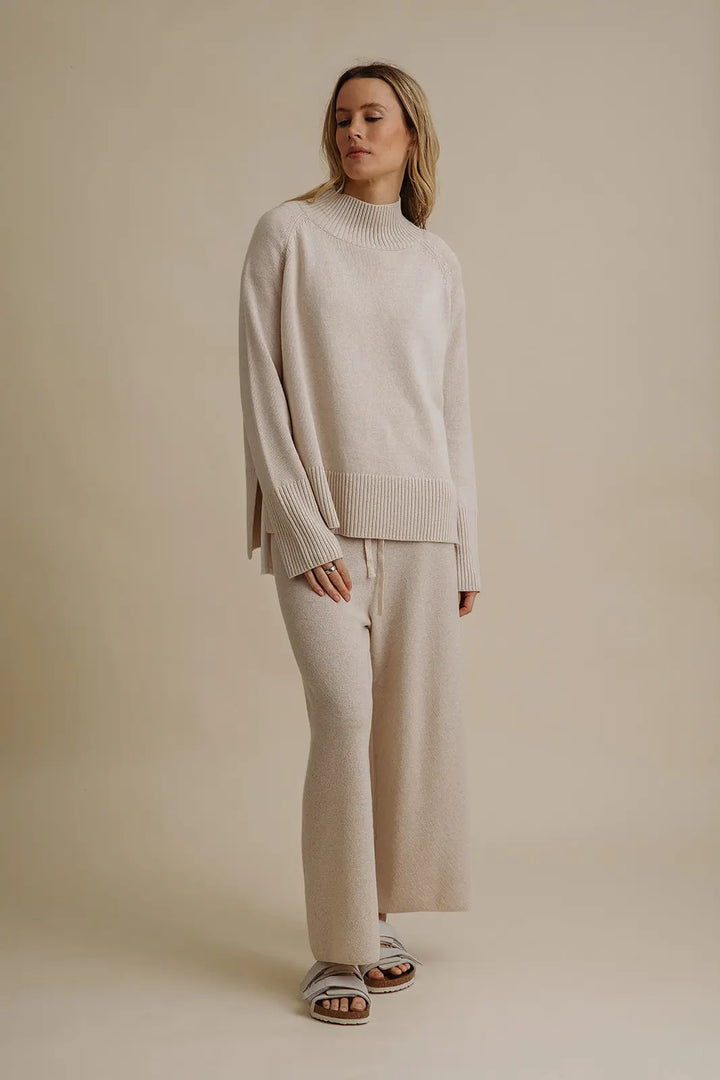 Harmony Merino Cotton Mock Neck Pullover - Nougat