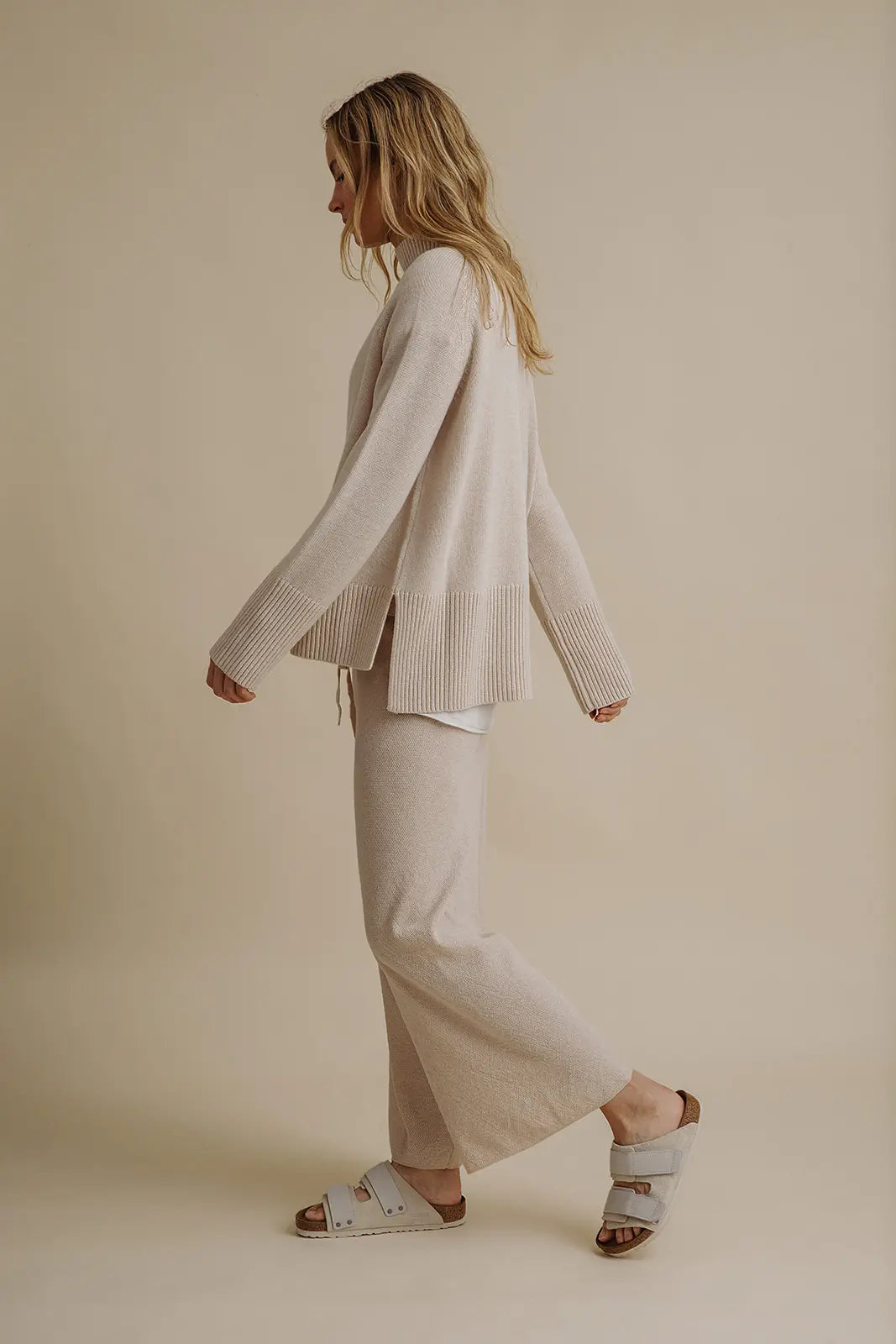Harmony Merino Cotton Mock Neck Pullover - Nougat