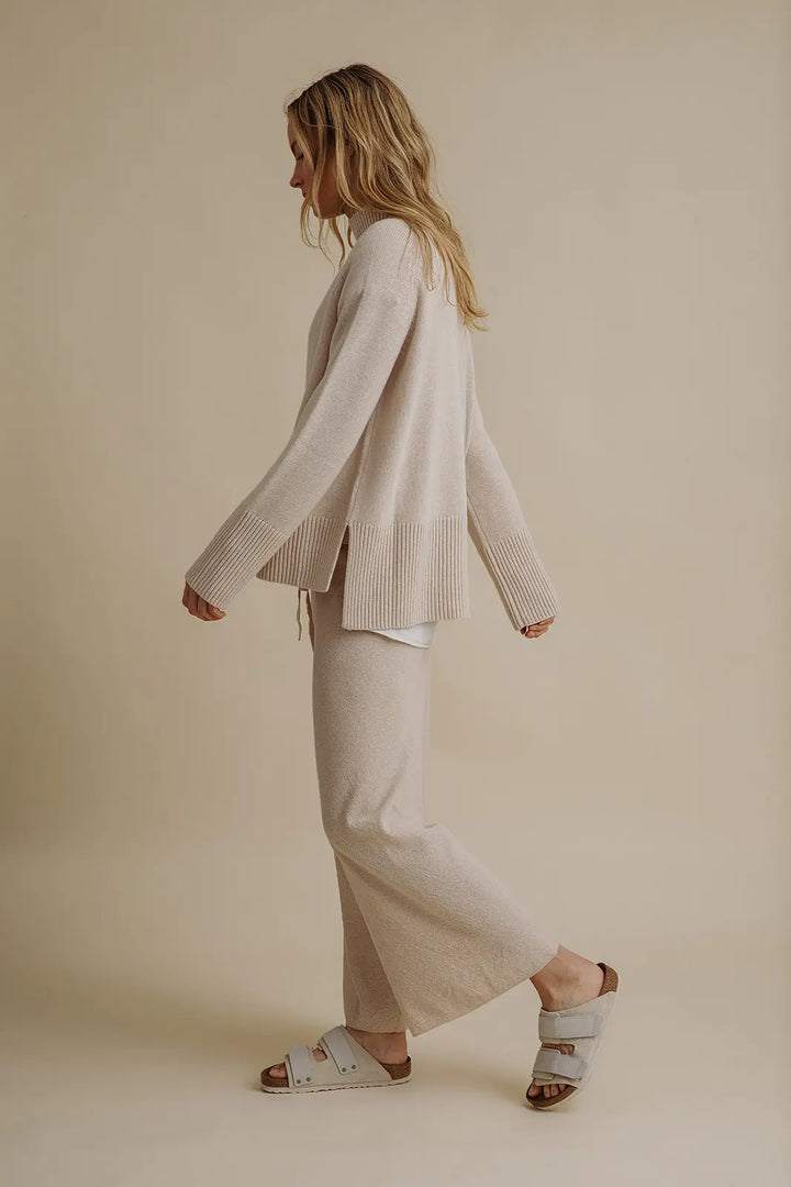Harmony Merino Cotton Mock Neck Pullover - Nougat