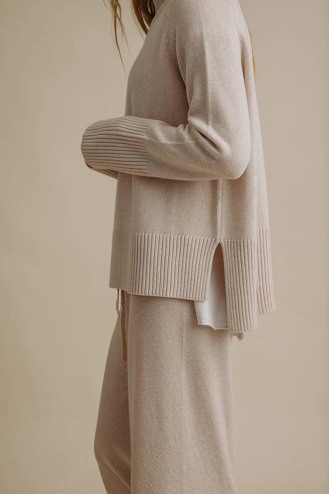 Harmony Merino Cotton Mock Neck Pullover - Nougat