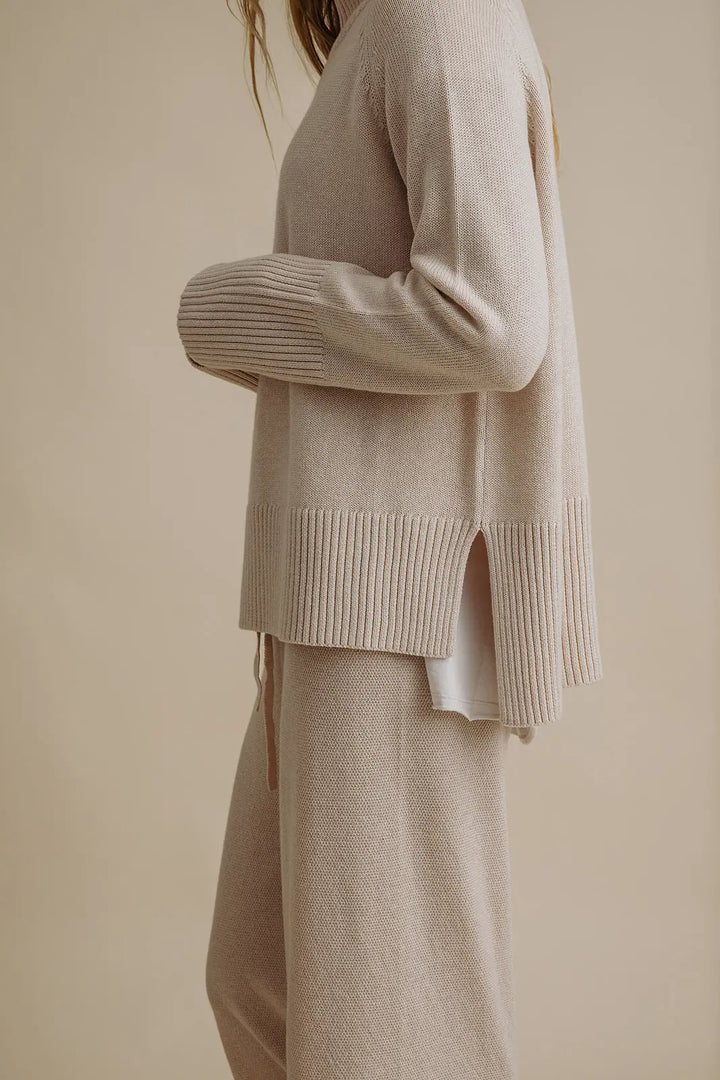 Harmony Merino Cotton Mock Neck Pullover - Nougat