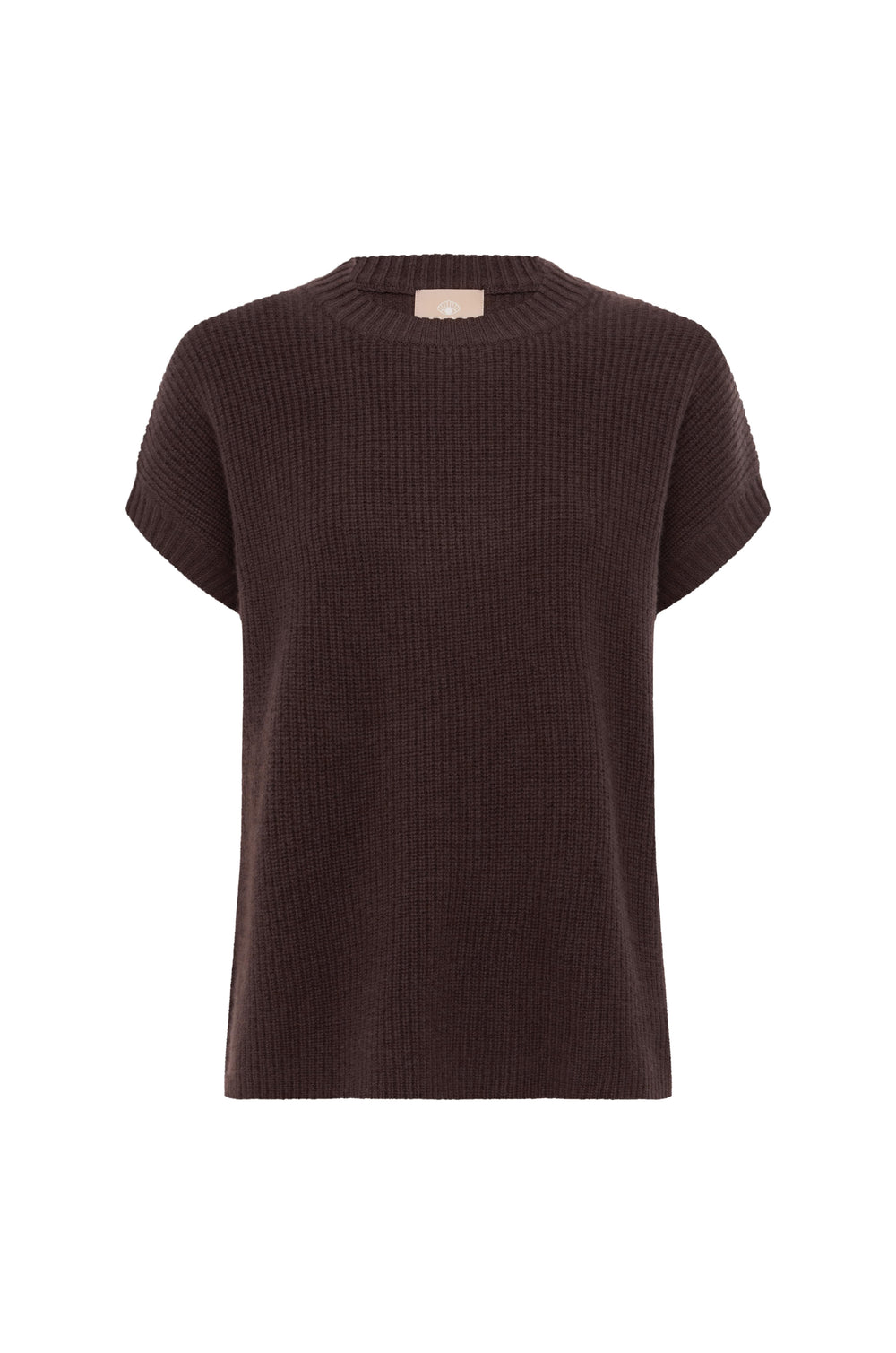 Brown ribbed knit t-shirt on a white background