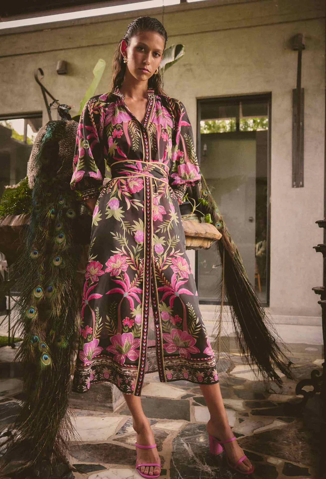 Once Was Carmen Silk Cotton Maxi Dress Anthos Lotos