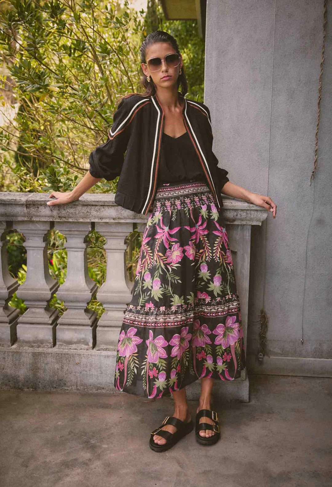 Once Was Cordelia Shirred Silk Cotton Skirt - Anthos Lotos