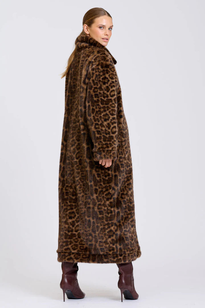 Leopard Reverso Long Faux Fur Reversable Coat - Leopard & Khaki
