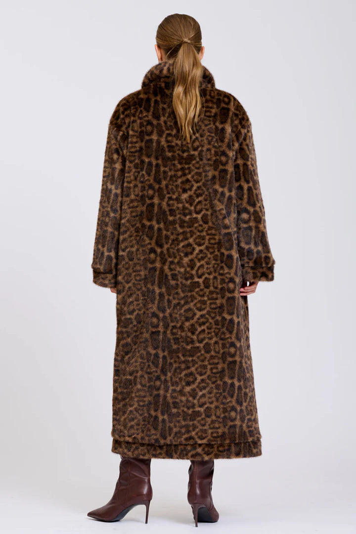 Leopard Reverso Long Faux Fur Reversable Coat - Leopard & Khaki