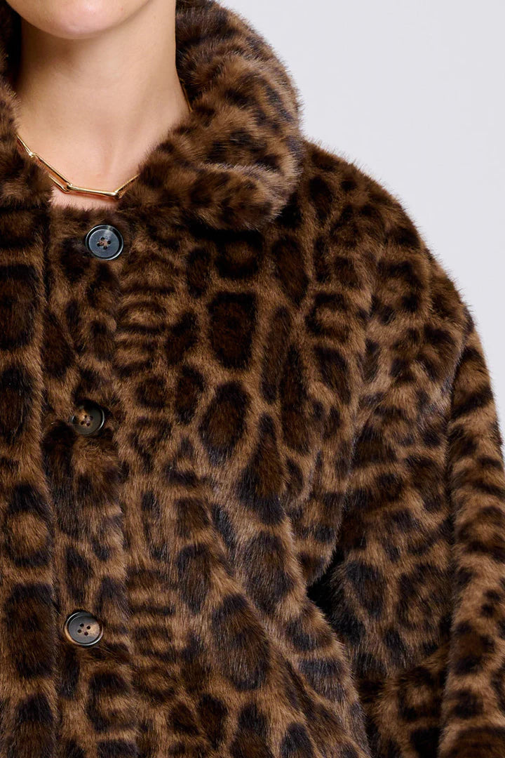 Leopard Reverso Long Faux Fur Reversable Coat - Leopard & Khaki