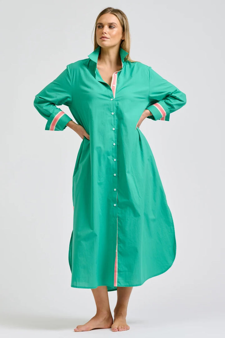Pia Longline Shirtdress - Marine Green