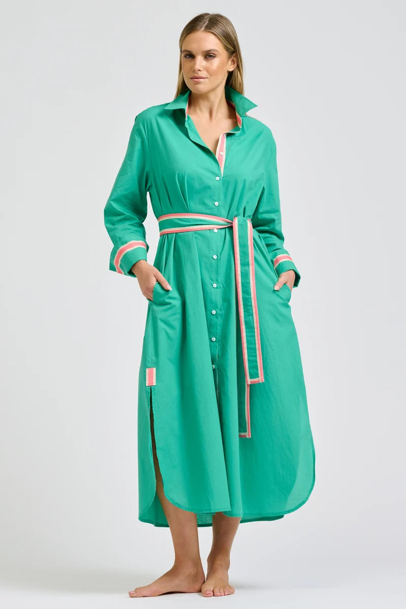 Pia Longline Shirtdress - Marine Green