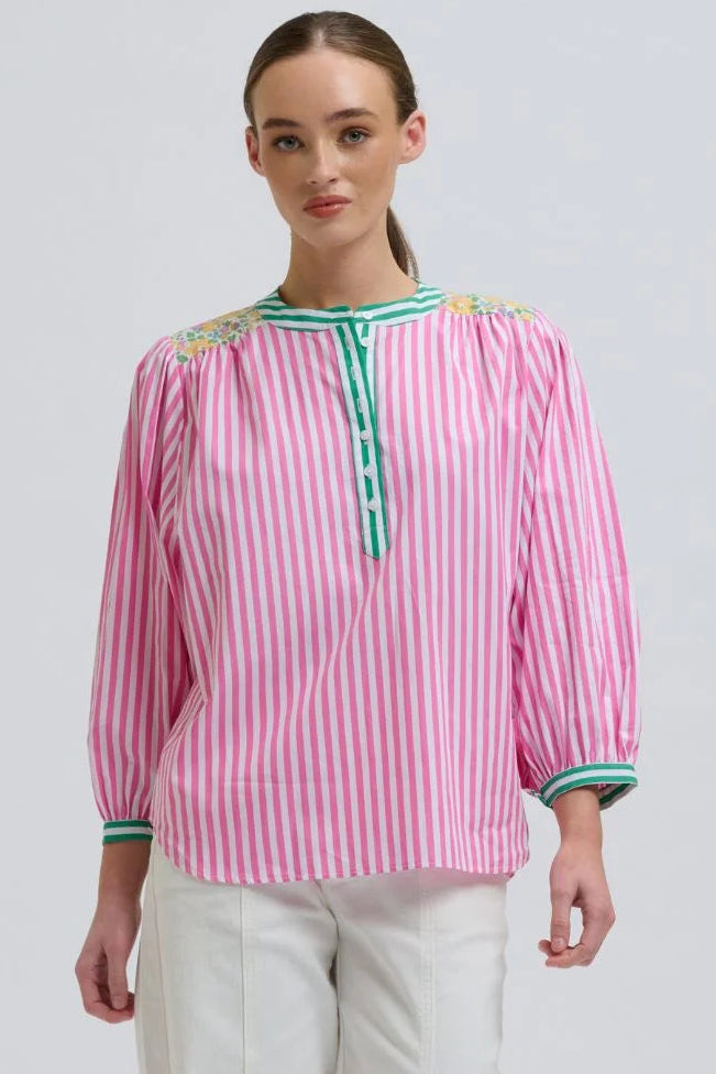 Mary Shirt - Pink Green Stripe Combo