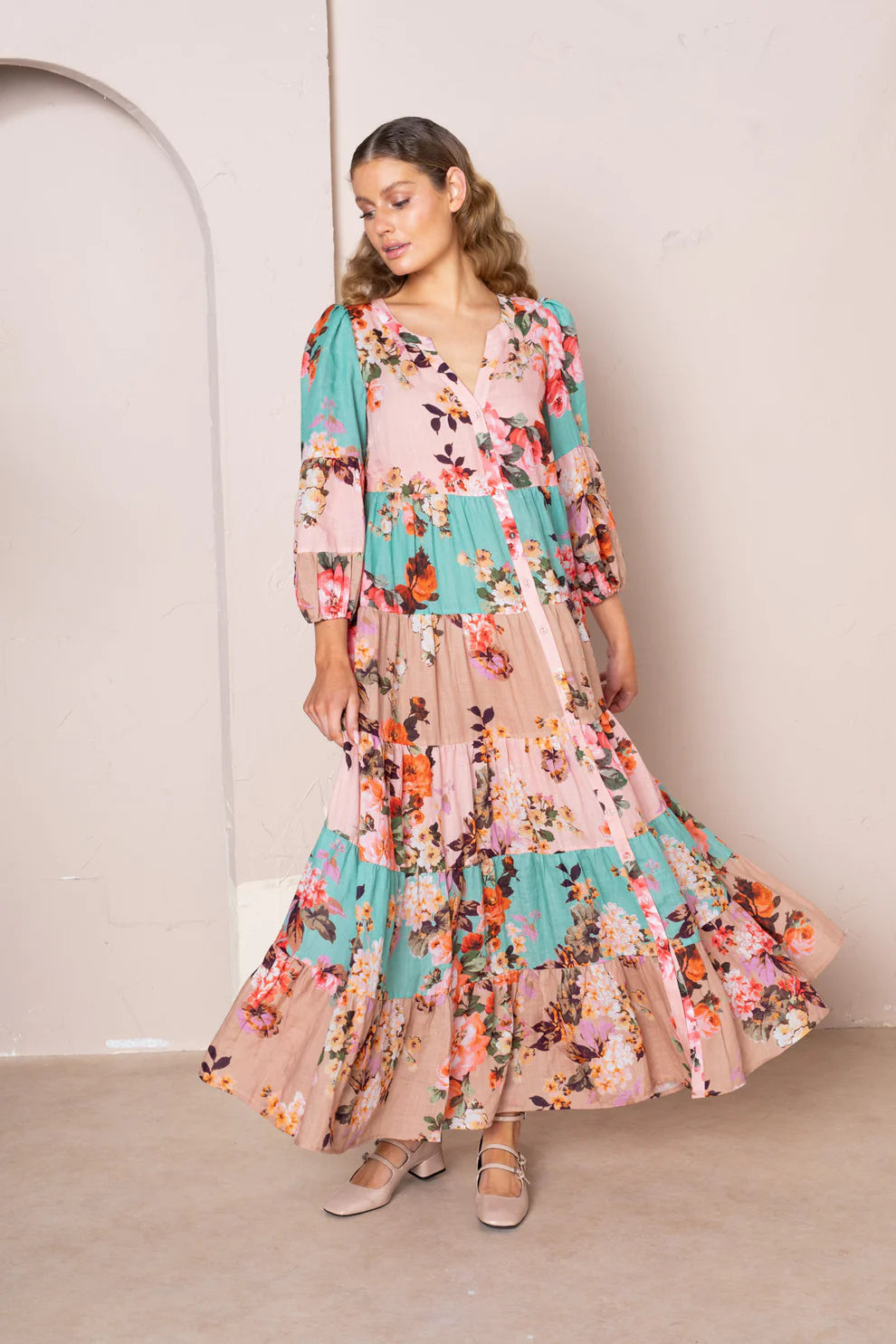 Adele blush ruffle maxi dress clearance