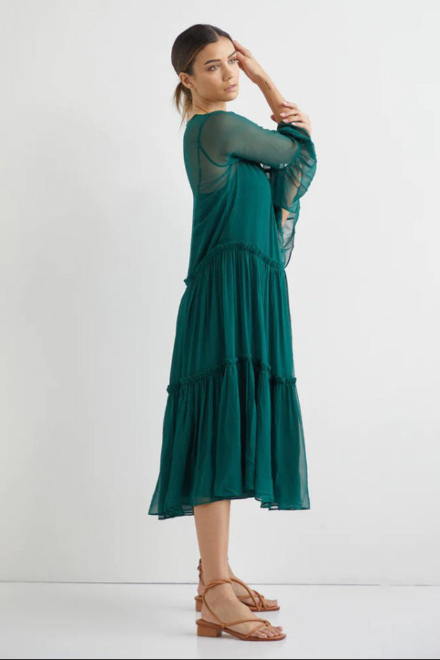 Valentine Silk Midi with Slip - Forest Green