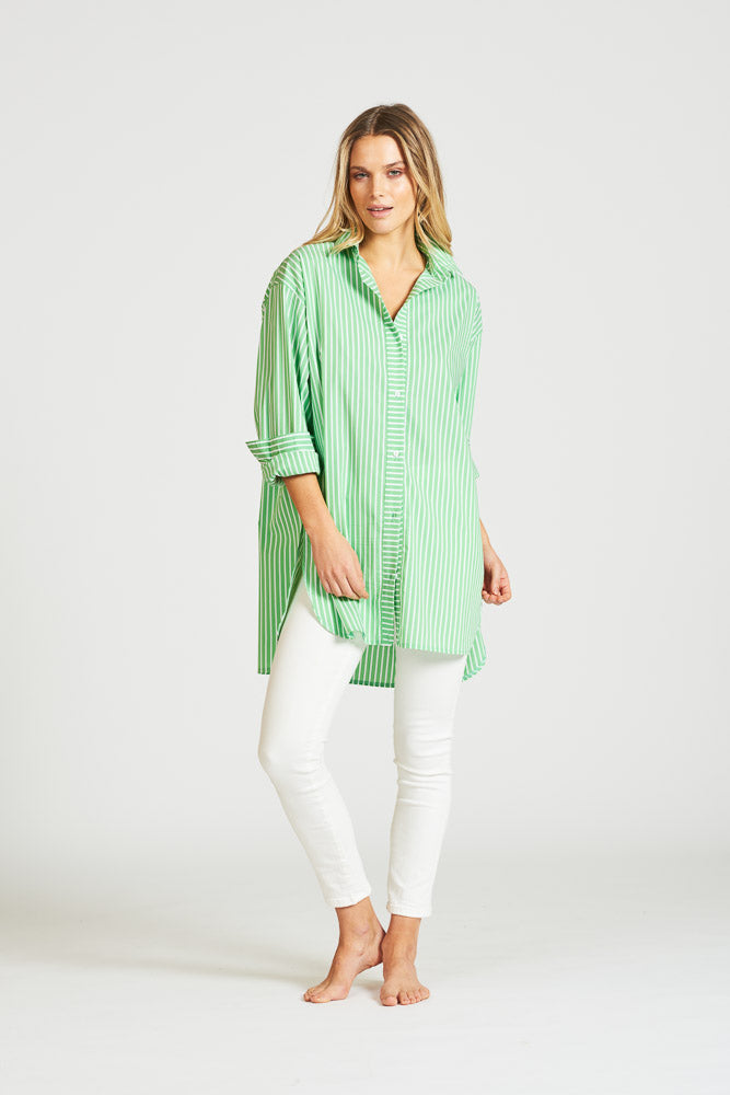 The Boyfriend Shirt - Apple Green Stripe