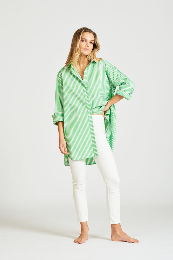 The Boyfriend Shirt - Apple Green Stripe