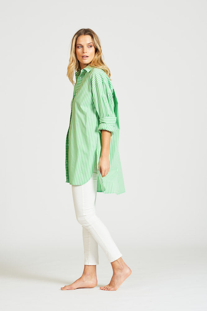The Boyfriend Shirt - Apple Green Stripe