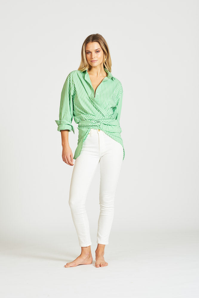 The Boyfriend Shirt - Apple Green Stripe