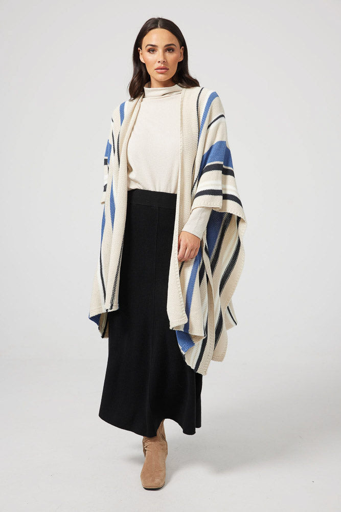 Prairie Poncho - Denim Multi Stripe