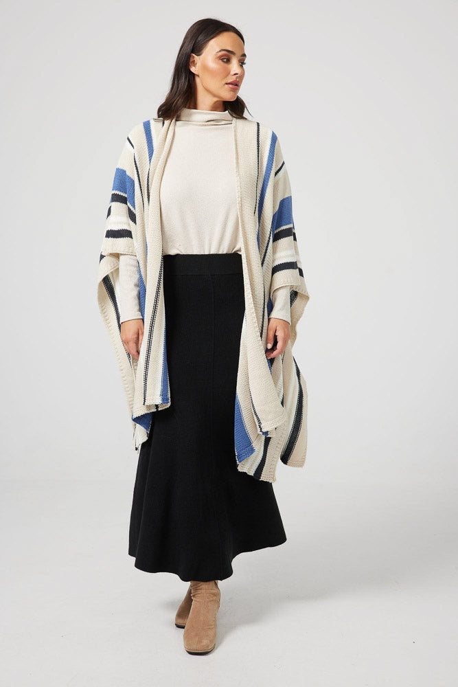 Prairie Poncho - Denim Multi Stripe