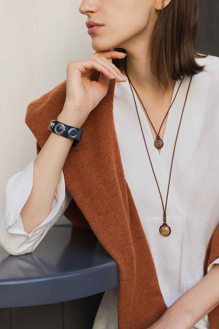 Sol Petite Leather Necklace - Mid Brown