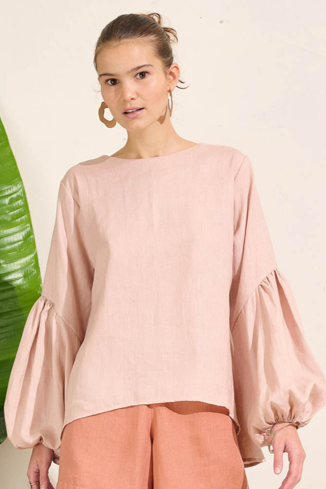 Falling Bell Sleeve Top - Farrow Linen