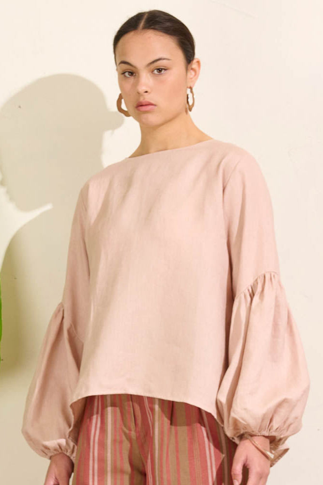 Falling Bell Sleeve Top - Farrow Linen