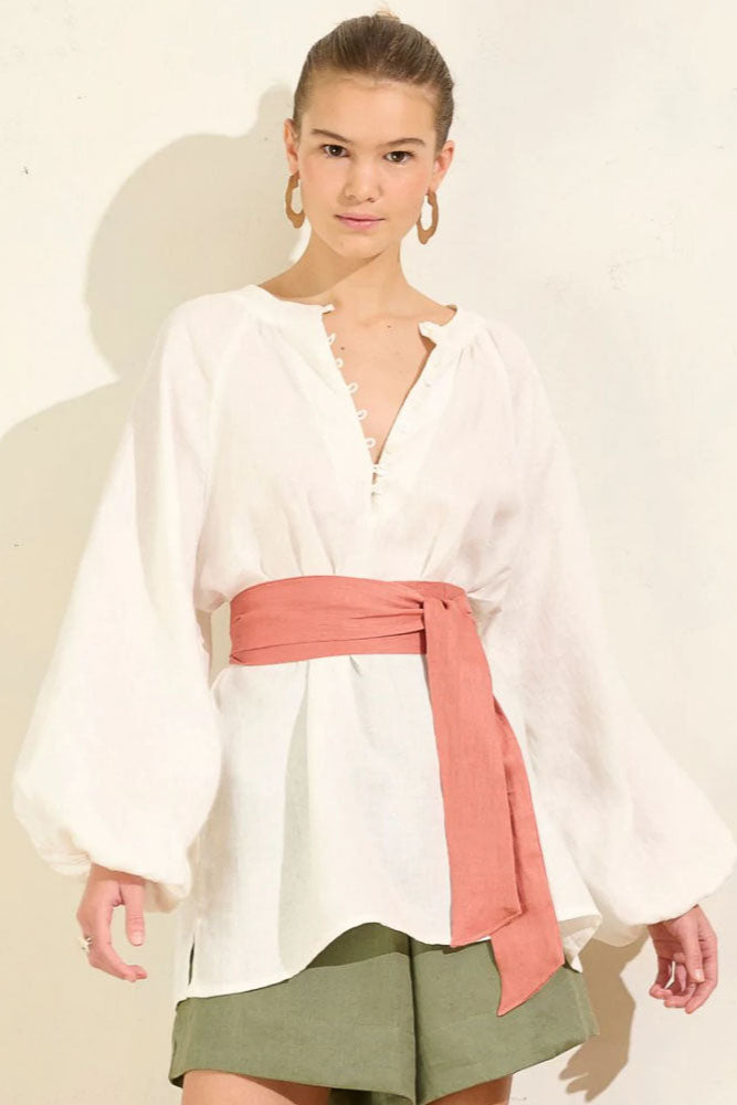Blouson Sleeve Top - Ivory Linen