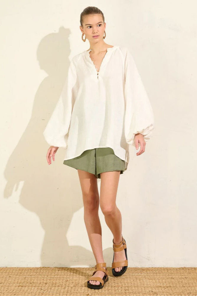 Blouson Sleeve Top - Ivory Linen