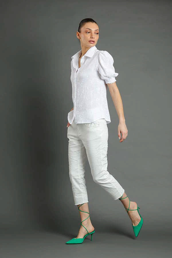 Jiji 7/8 Solid Snow White Jean Jiji 7/8 Solid Snow White Jean