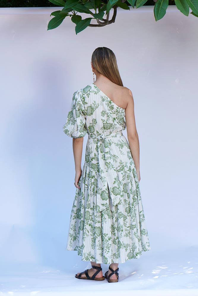 Beautify Midi One Shoulder Dress - Olive Floral