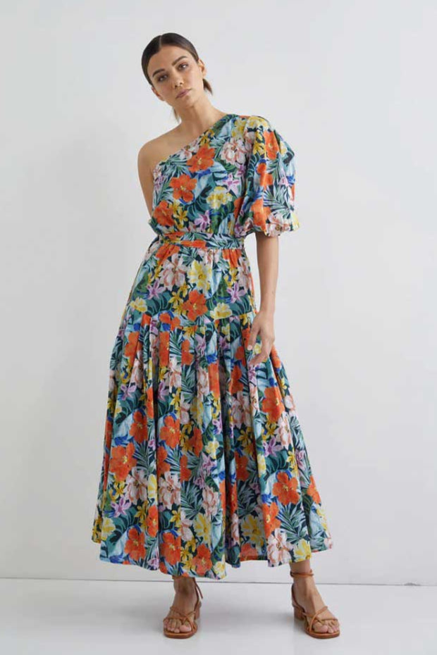 Beautify One Shoulder Midi Dress - Rest Floral