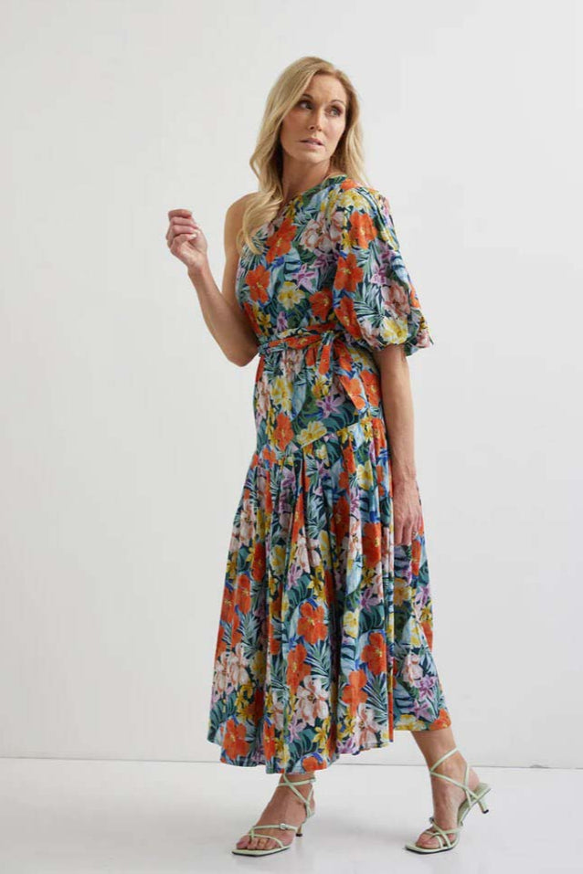 Beautify One Shoulder Midi Dress - Rest Floral