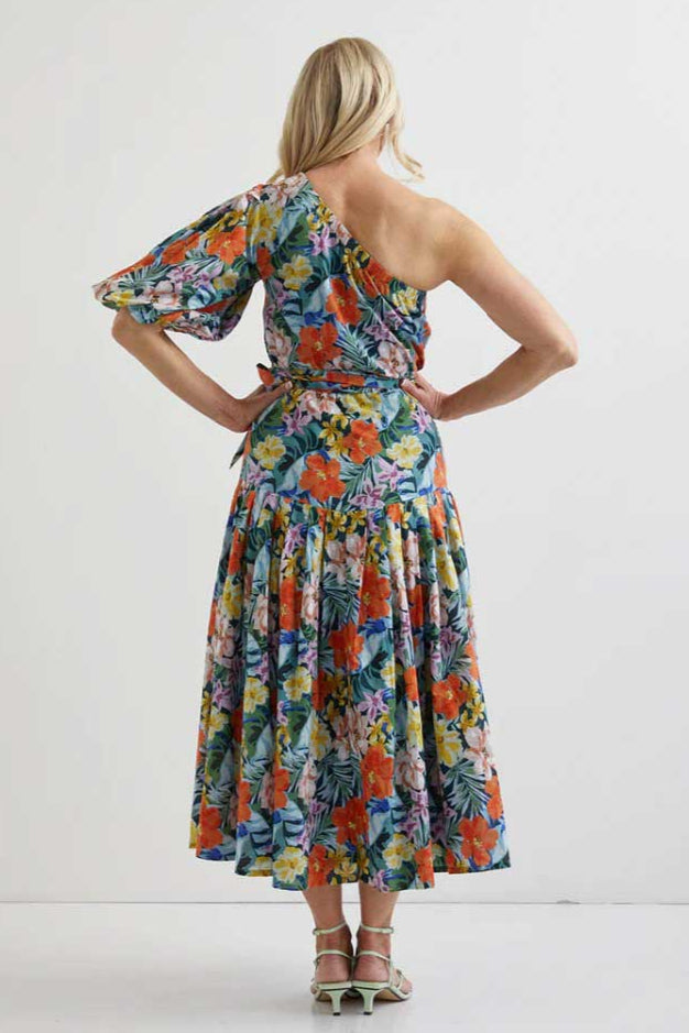 Beautify One Shoulder Midi Dress - Rest Floral
