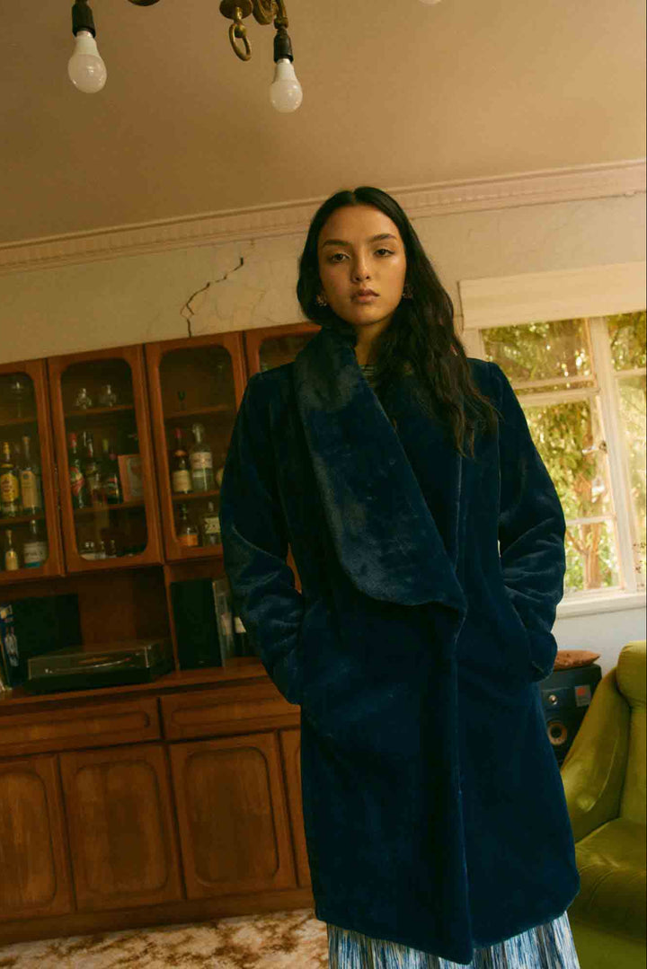 Serena Faux Fur Coat - Navy