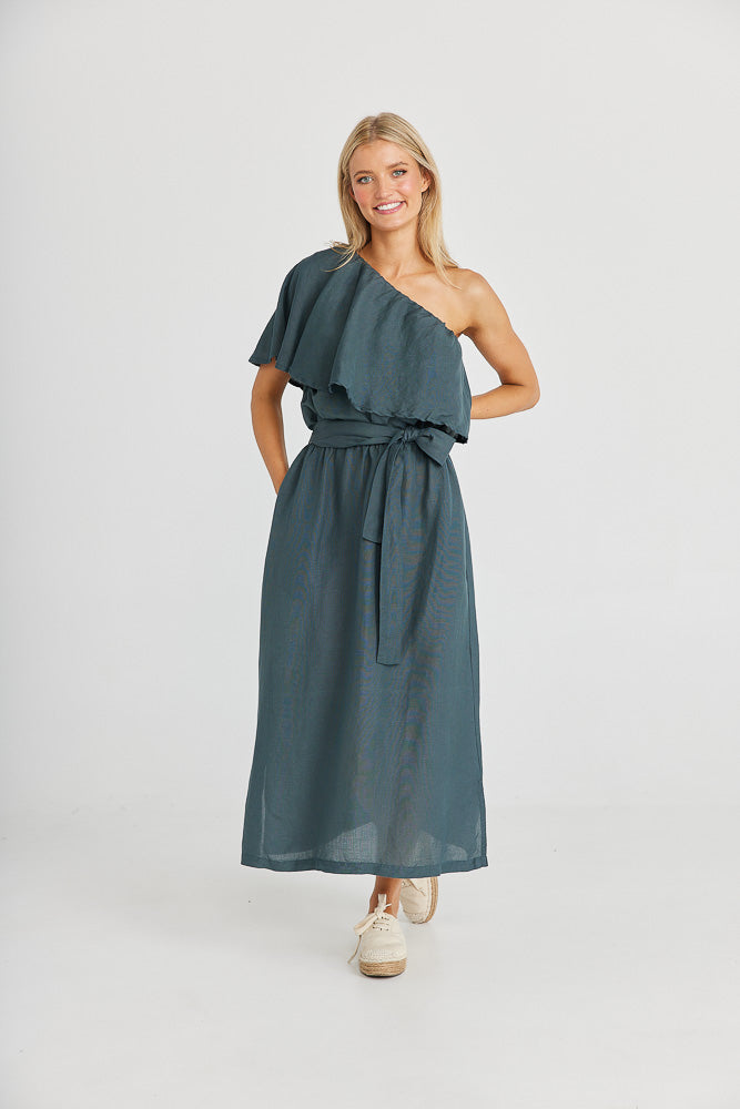 Corina Midi Dress - Slate Linen Viscose