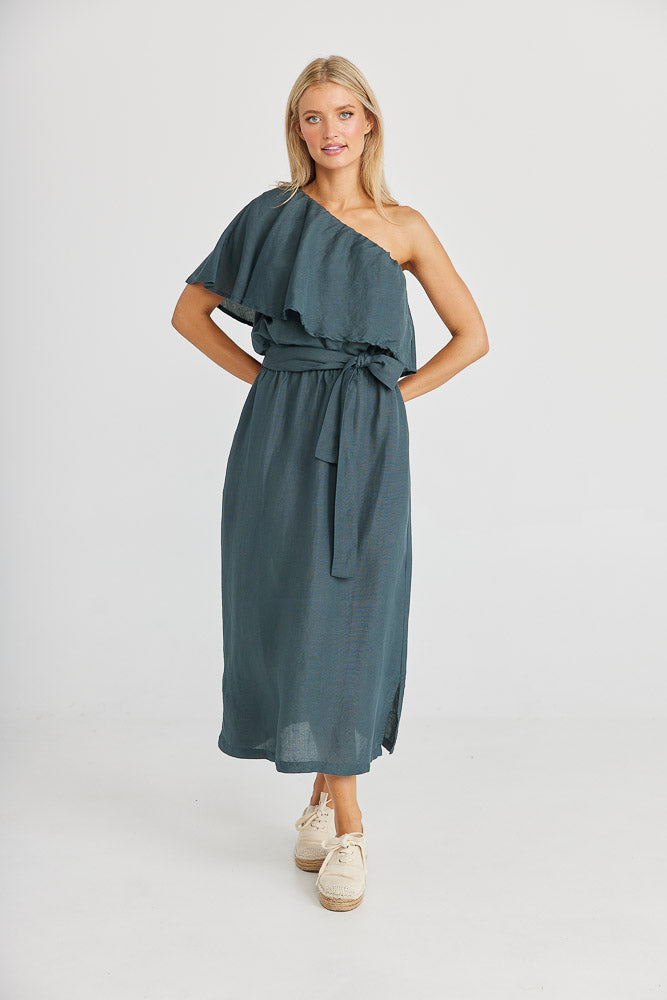 Corina Midi Dress - Slate Linen Viscose