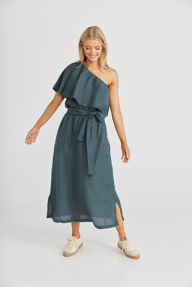 Corina Midi Dress - Slate Linen Viscose