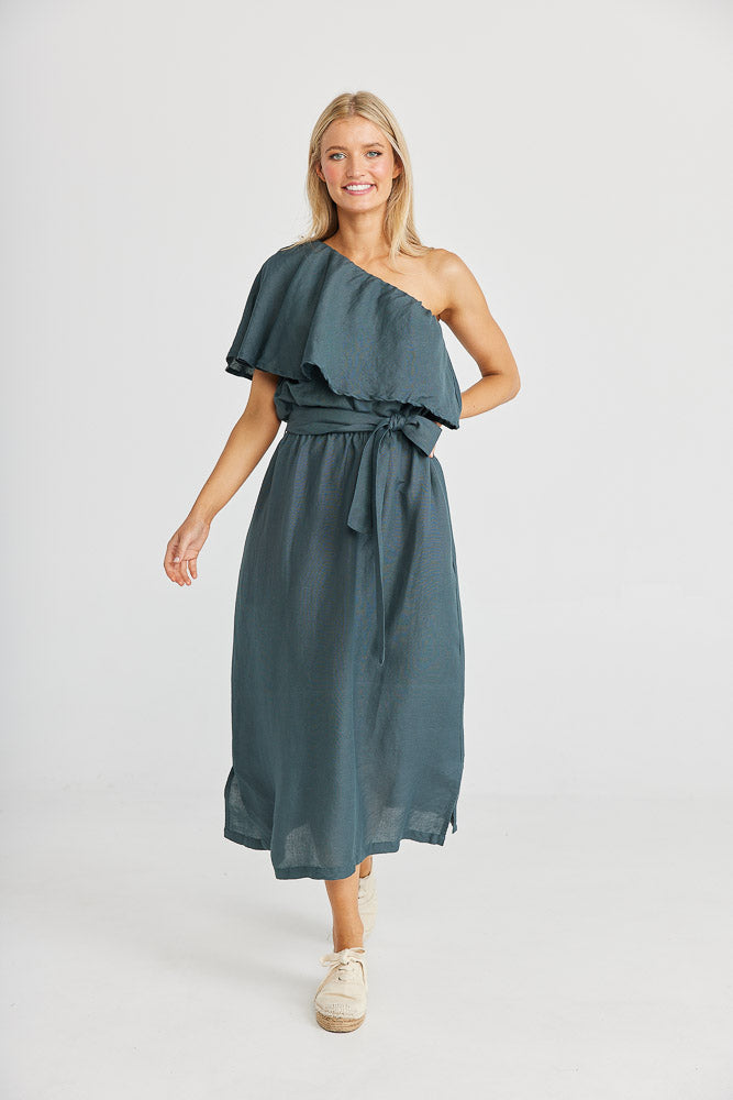Corina Midi Dress - Slate Linen Viscose